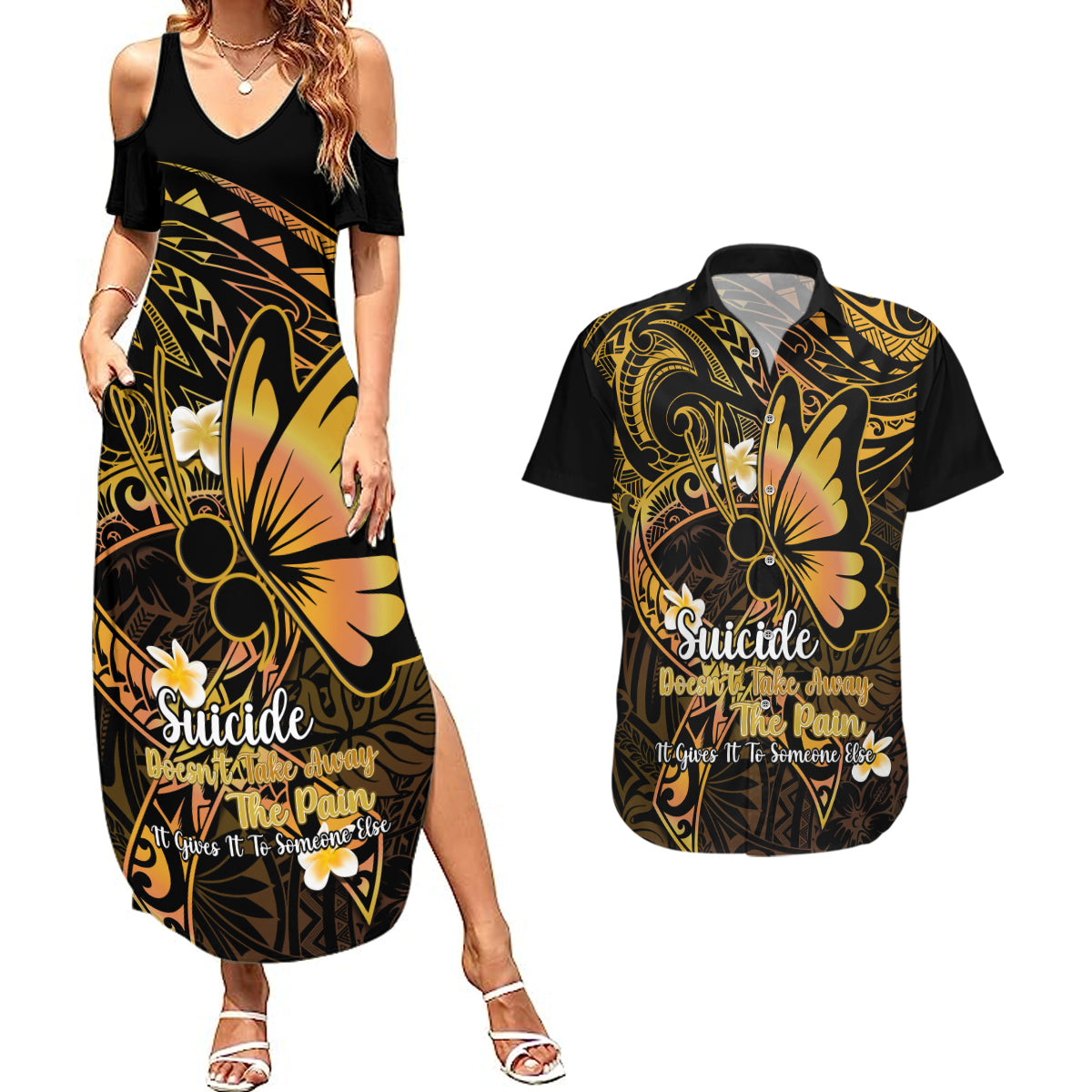 Polynesia Suicide Prevention Awareness Couples Matching Summer Maxi Dress and Hawaiian Shirt Your Life Is Worth Living For Polynesian Purple Pattern - Wonder Print Shop