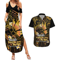 Polynesia Suicide Prevention Awareness Couples Matching Summer Maxi Dress and Hawaiian Shirt Your Life Is Worth Living For Polynesian Purple Pattern - Wonder Print Shop
