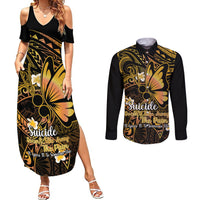Polynesia Suicide Prevention Awareness Couples Matching Summer Maxi Dress and Long Sleeve Button Shirts Your Life Is Worth Living For Polynesian Purple Pattern - Wonder Print Shop