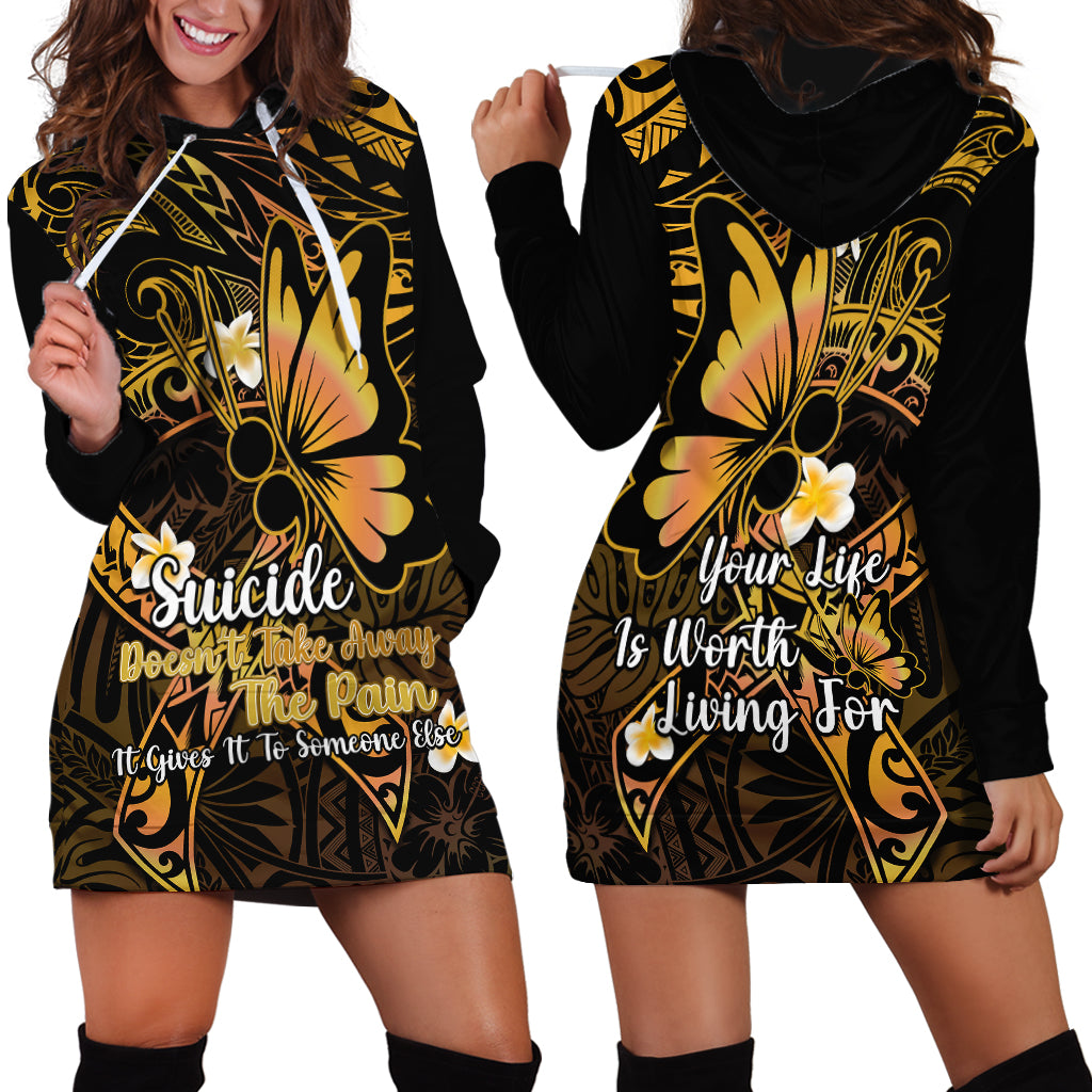 Polynesia Suicide Prevention Awareness Hoodie Dress Your Life Is Worth Living For Polynesian Purple Pattern - Wonder Print Shop
