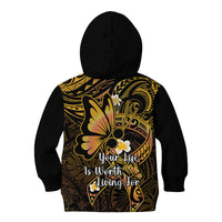 Polynesia Suicide Prevention Awareness Kid Hoodie Your Life Is Worth Living For Polynesian Purple Pattern - Wonder Print Shop