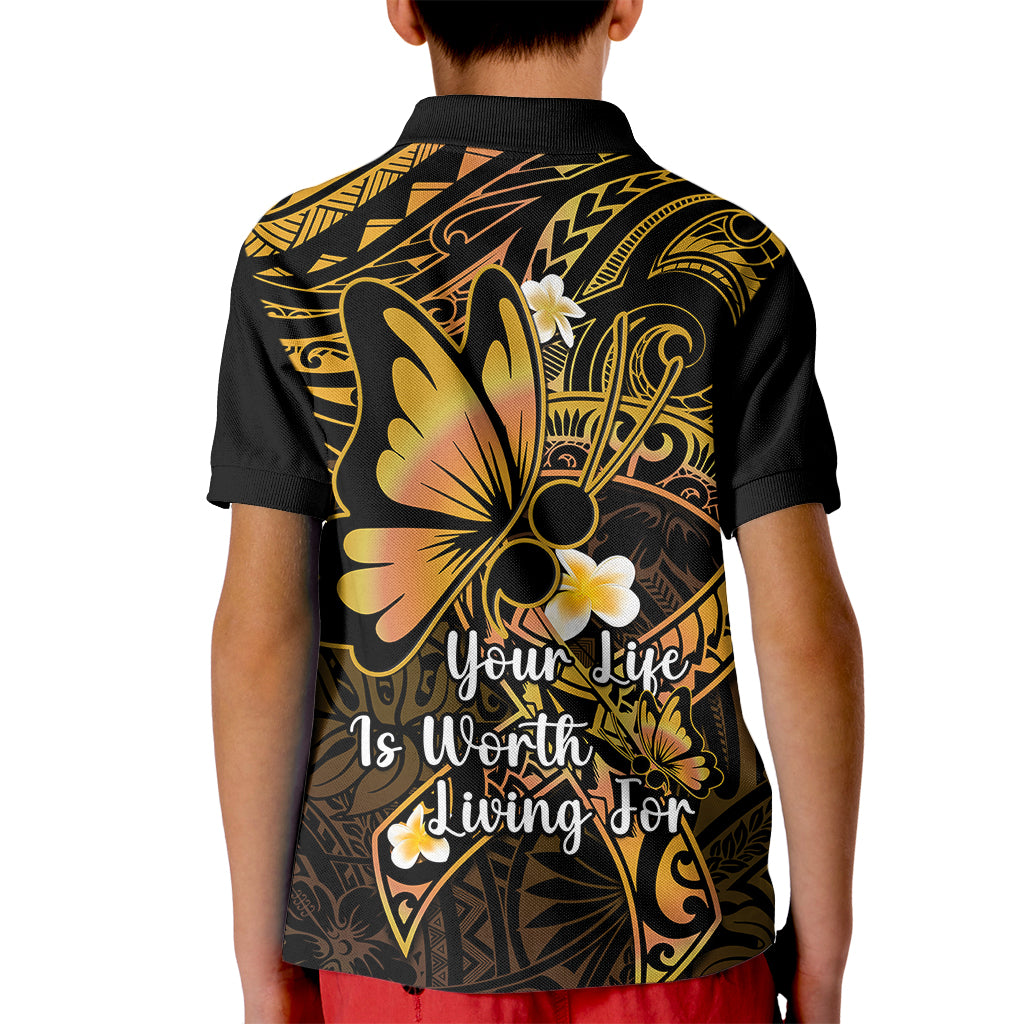 Polynesia Suicide Prevention Awareness Kid Polo Shirt Your Life Is Worth Living For Polynesian Purple Pattern - Wonder Print Shop