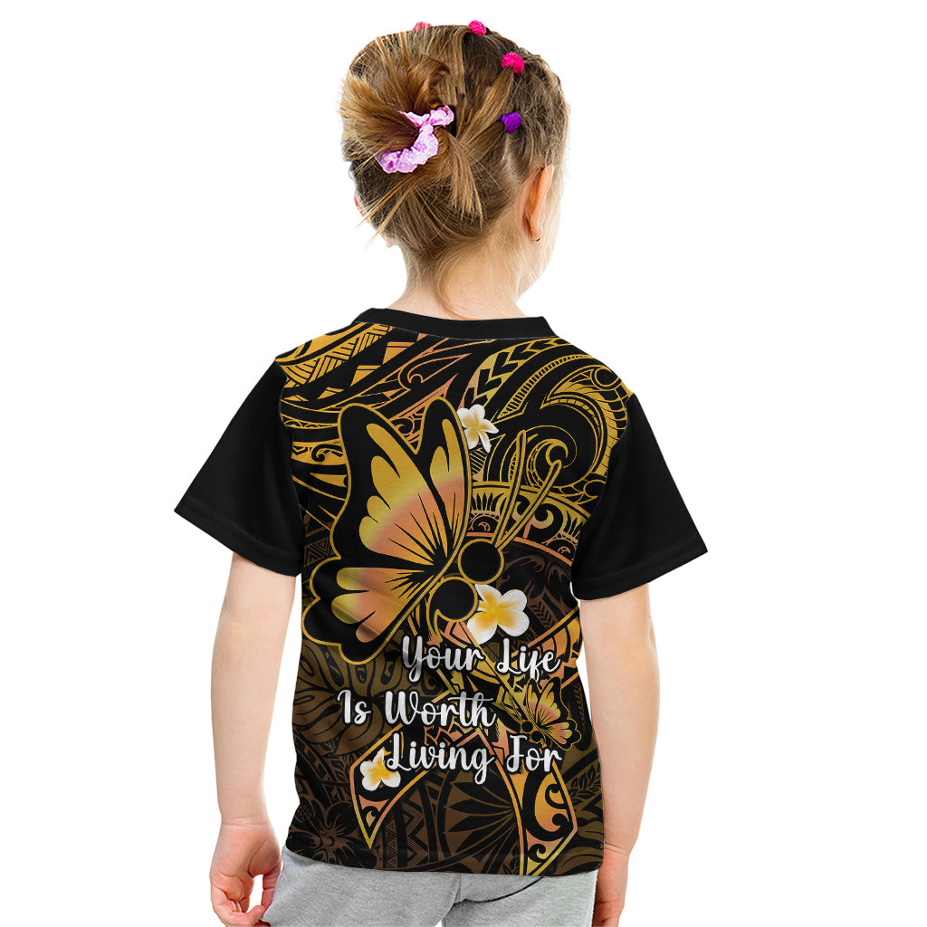 Polynesia Suicide Prevention Awareness Kid T Shirt Your Life Is Worth Living For Polynesian Purple Pattern - Wonder Print Shop