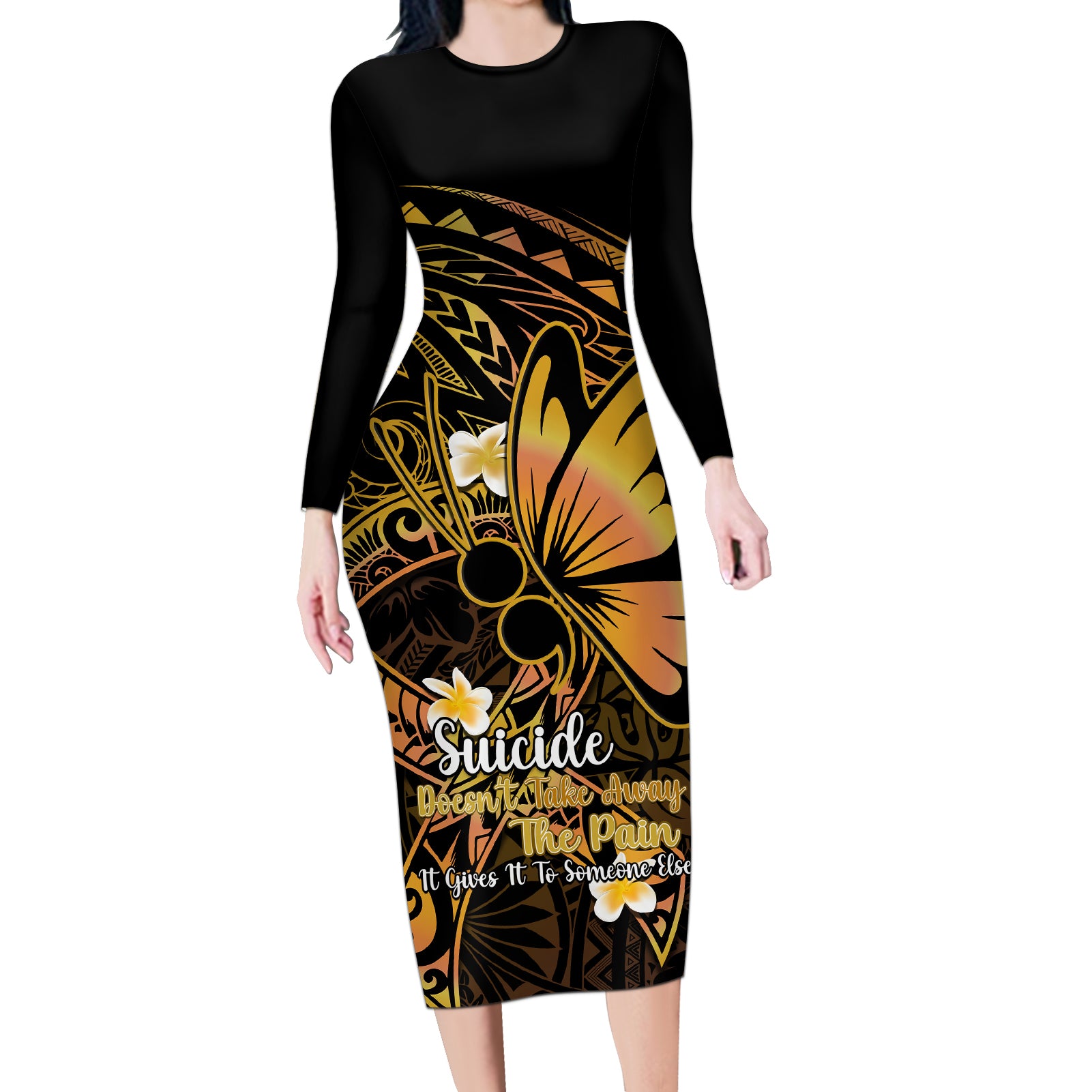 Polynesia Suicide Prevention Awareness Long Sleeve Bodycon Dress Your Life Is Worth Living For Polynesian Purple Pattern - Wonder Print Shop