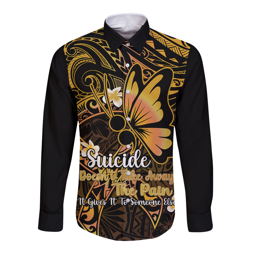 Polynesia Suicide Prevention Awareness Long Sleeve Button Shirt Your Life Is Worth Living For Polynesian Purple Pattern - Wonder Print Shop