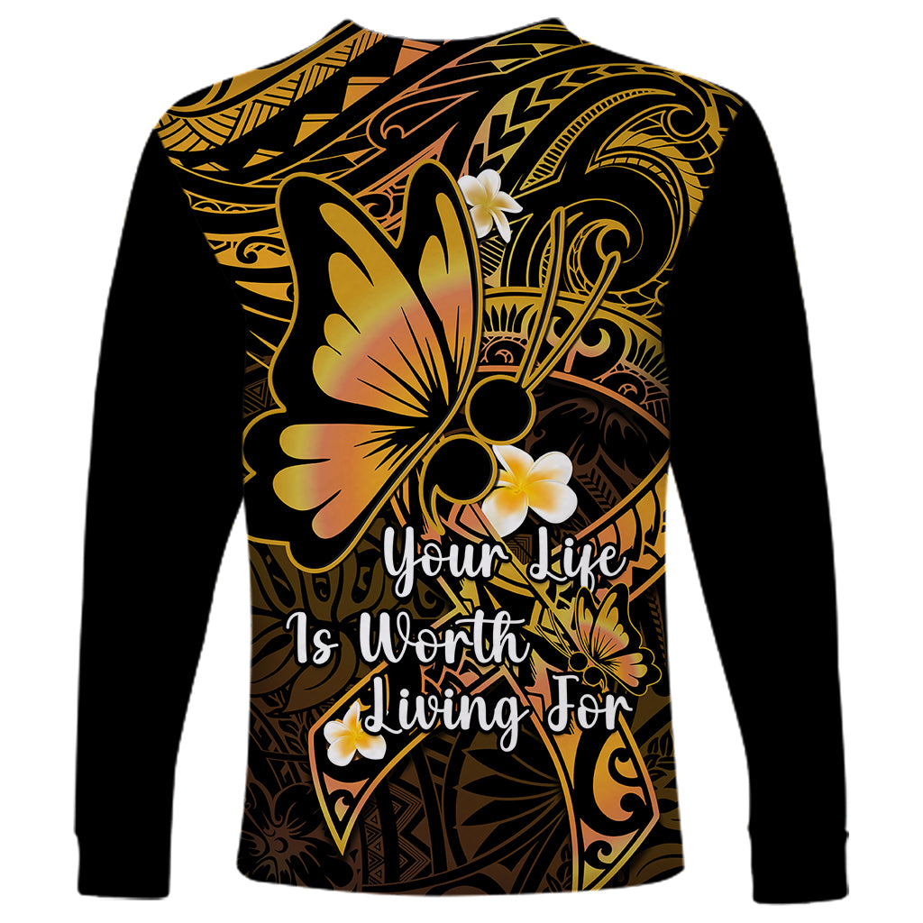 Polynesia Suicide Prevention Awareness Long Sleeve Shirt Your Life Is Worth Living For Polynesian Purple Pattern - Wonder Print Shop