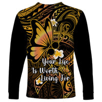 Polynesia Suicide Prevention Awareness Long Sleeve Shirt Your Life Is Worth Living For Polynesian Purple Pattern - Wonder Print Shop