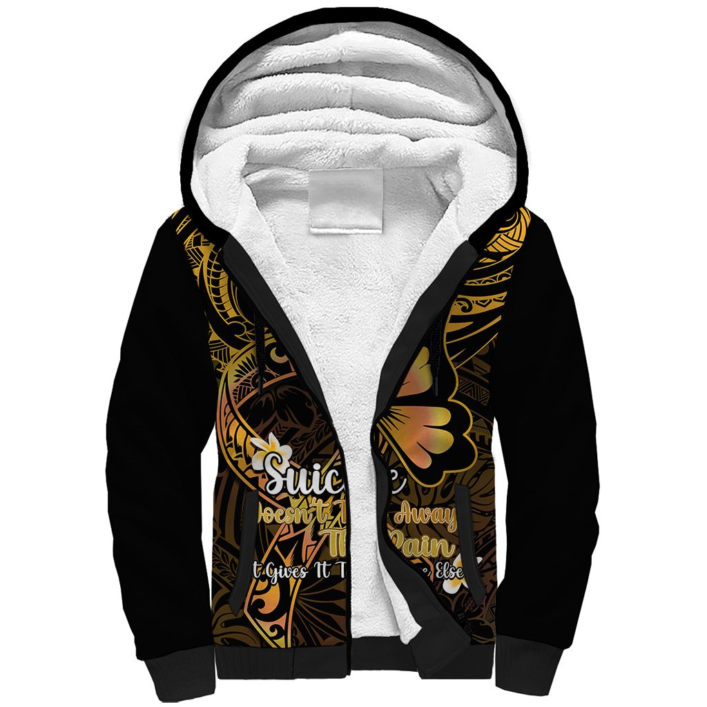 Polynesia Suicide Prevention Awareness Sherpa Hoodie Your Life Is Worth Living For Polynesian Purple Pattern - Wonder Print Shop