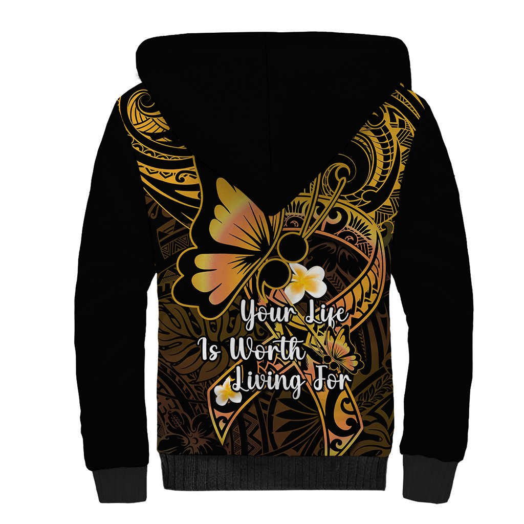Polynesia Suicide Prevention Awareness Sherpa Hoodie Your Life Is Worth Living For Polynesian Purple Pattern - Wonder Print Shop