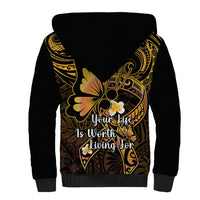 Polynesia Suicide Prevention Awareness Sherpa Hoodie Your Life Is Worth Living For Polynesian Purple Pattern - Wonder Print Shop