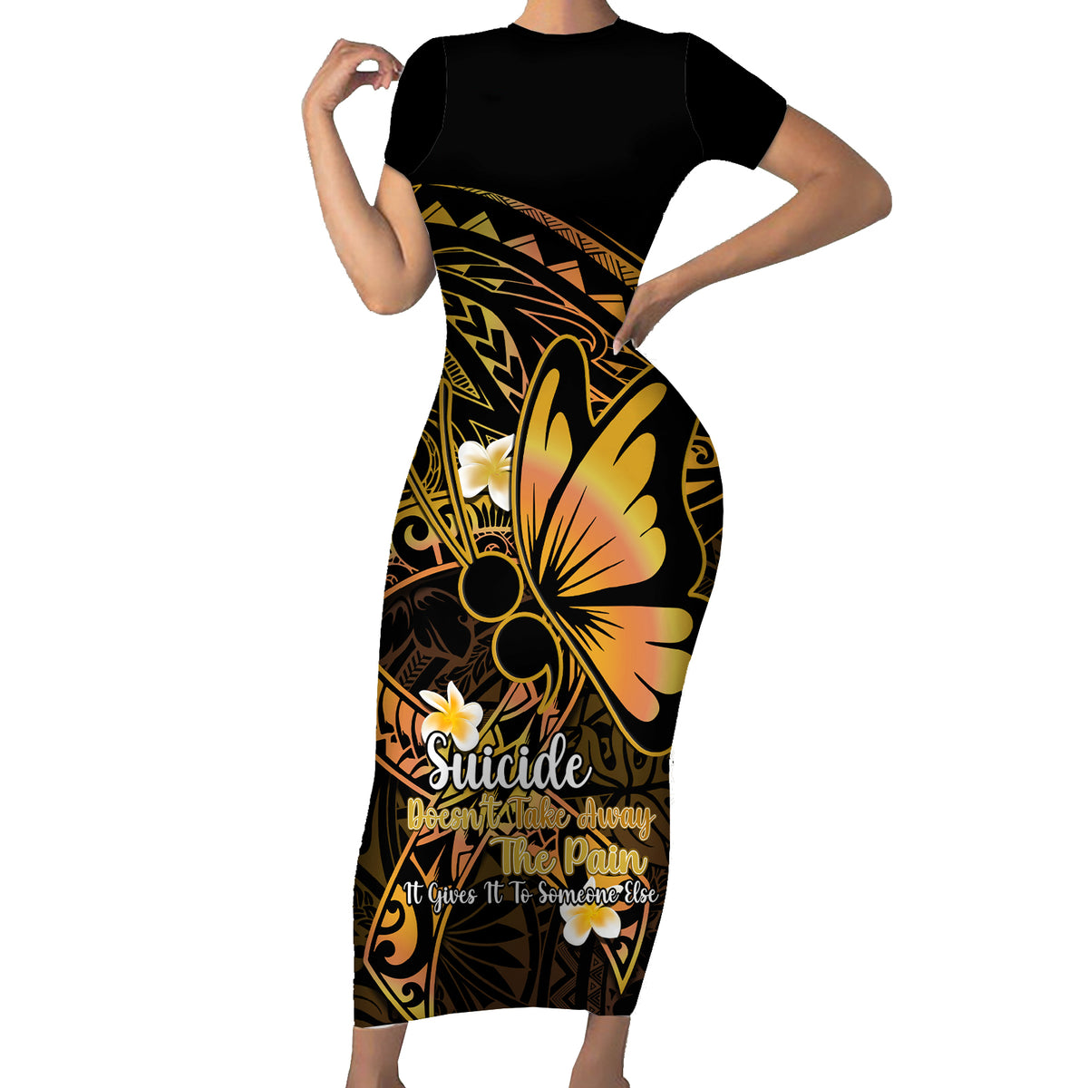 Polynesia Suicide Prevention Awareness Short Sleeve Bodycon Dress Your Life Is Worth Living For Polynesian Purple Pattern - Wonder Print Shop