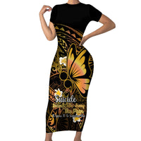 Polynesia Suicide Prevention Awareness Short Sleeve Bodycon Dress Your Life Is Worth Living For Polynesian Purple Pattern - Wonder Print Shop