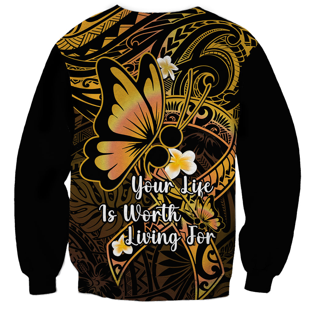 Polynesia Suicide Prevention Awareness Sweatshirt Your Life Is Worth Living For Polynesian Purple Pattern - Wonder Print Shop