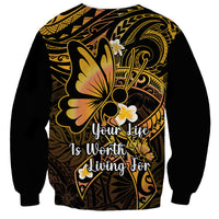 Polynesia Suicide Prevention Awareness Sweatshirt Your Life Is Worth Living For Polynesian Purple Pattern - Wonder Print Shop