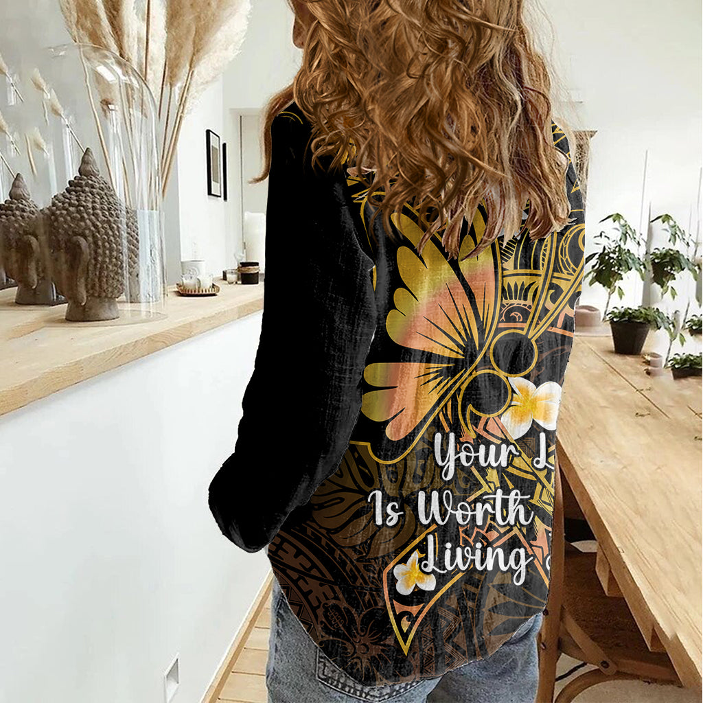 Polynesia Suicide Prevention Awareness Women Casual Shirt Your Life Is Worth Living For Polynesian Purple Pattern - Wonder Print Shop