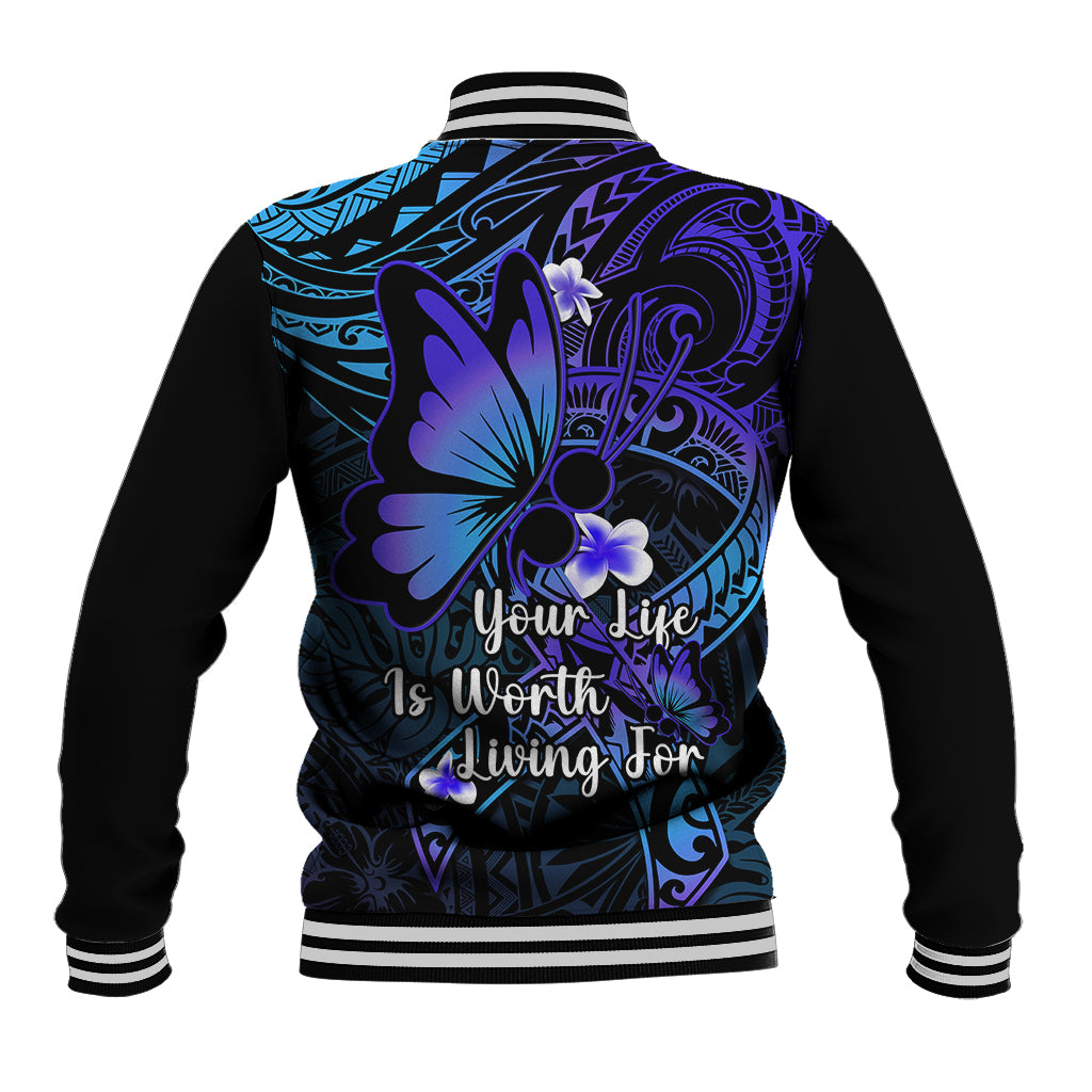 Polynesia Suicide Prevention Awareness Baseball Jacket Your Life Is Worth Living For Polynesian Blue Pattern - Wonder Print Shop