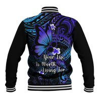 Polynesia Suicide Prevention Awareness Baseball Jacket Your Life Is Worth Living For Polynesian Blue Pattern - Wonder Print Shop