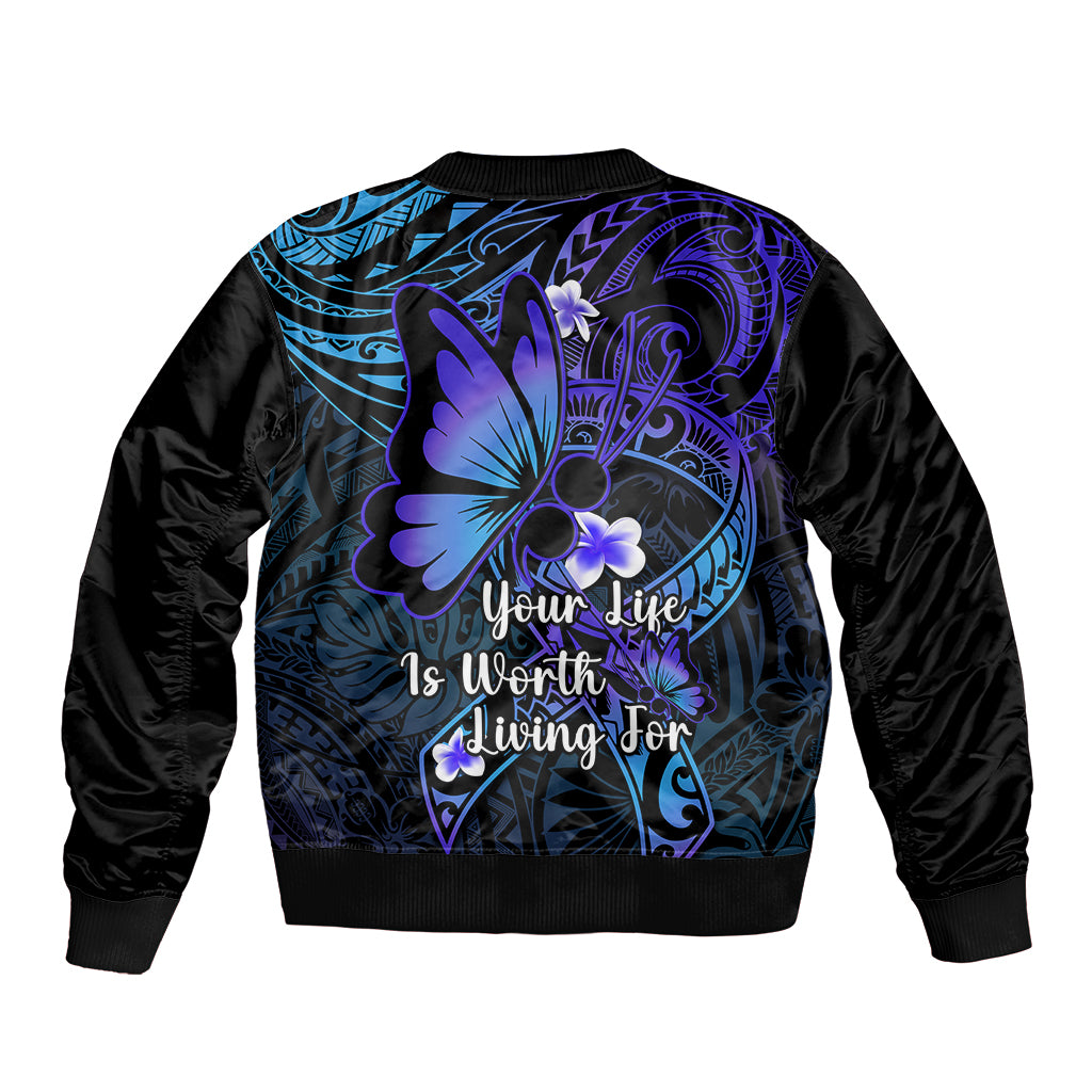 Polynesia Suicide Prevention Awareness Bomber Jacket Your Life Is Worth Living For Polynesian Blue Pattern - Wonder Print Shop