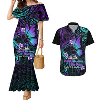 Polynesia Suicide Prevention Awareness Couples Matching Mermaid Dress and Hawaiian Shirt Your Life Is Worth Living For Polynesian Blue Pattern - Wonder Print Shop