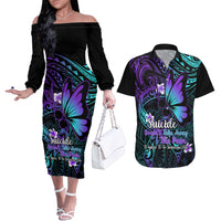 Polynesia Suicide Prevention Awareness Couples Matching Off The Shoulder Long Sleeve Dress and Hawaiian Shirt Your Life Is Worth Living For Polynesian Blue Pattern - Wonder Print Shop