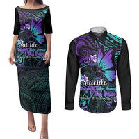 Polynesia Suicide Prevention Awareness Couples Matching Puletasi Dress and Long Sleeve Button Shirts Your Life Is Worth Living For Polynesian Gold Pattern - Wonder Print Shop