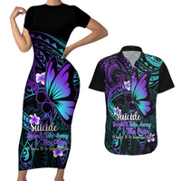 Polynesia Suicide Prevention Awareness Couples Matching Short Sleeve Bodycon Dress and Hawaiian Shirt Your Life Is Worth Living For Polynesian Blue Pattern - Wonder Print Shop