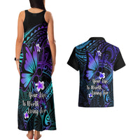 Polynesia Suicide Prevention Awareness Couples Matching Tank Maxi Dress and Hawaiian Shirt Your Life Is Worth Living For Polynesian Blue Pattern - Wonder Print Shop