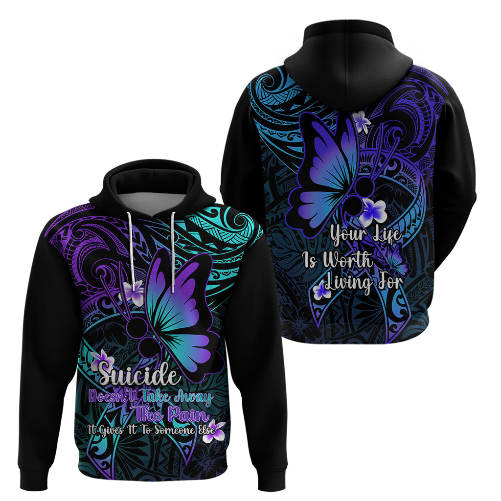 Polynesia Suicide Prevention Awareness Hoodie Your Life Is Worth Living For Polynesian Blue Pattern - Wonder Print Shop