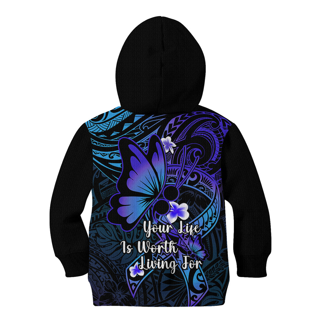 Polynesia Suicide Prevention Awareness Kid Hoodie Your Life Is Worth Living For Polynesian Blue Pattern - Wonder Print Shop