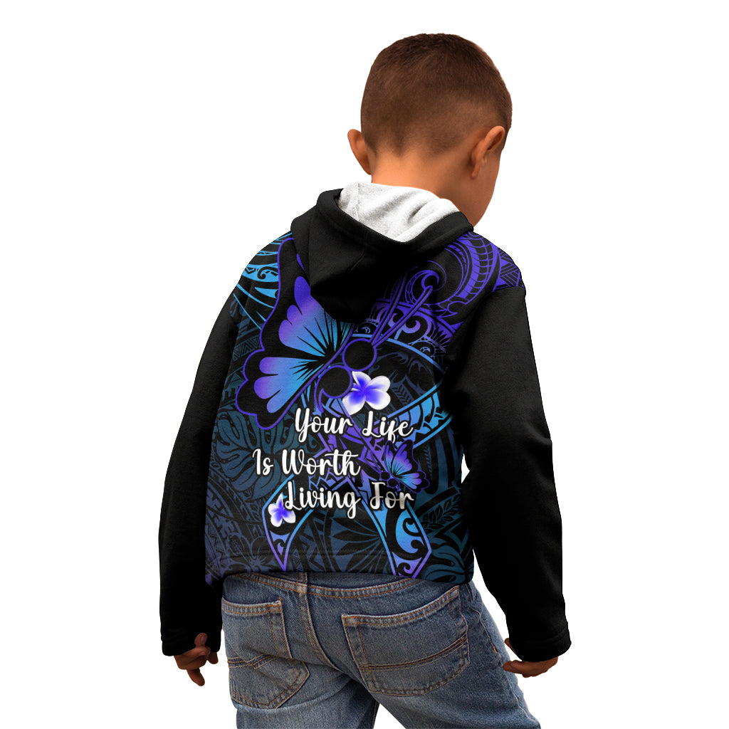 Polynesia Suicide Prevention Awareness Kid Hoodie Your Life Is Worth Living For Polynesian Blue Pattern - Wonder Print Shop