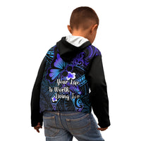 Polynesia Suicide Prevention Awareness Kid Hoodie Your Life Is Worth Living For Polynesian Blue Pattern - Wonder Print Shop