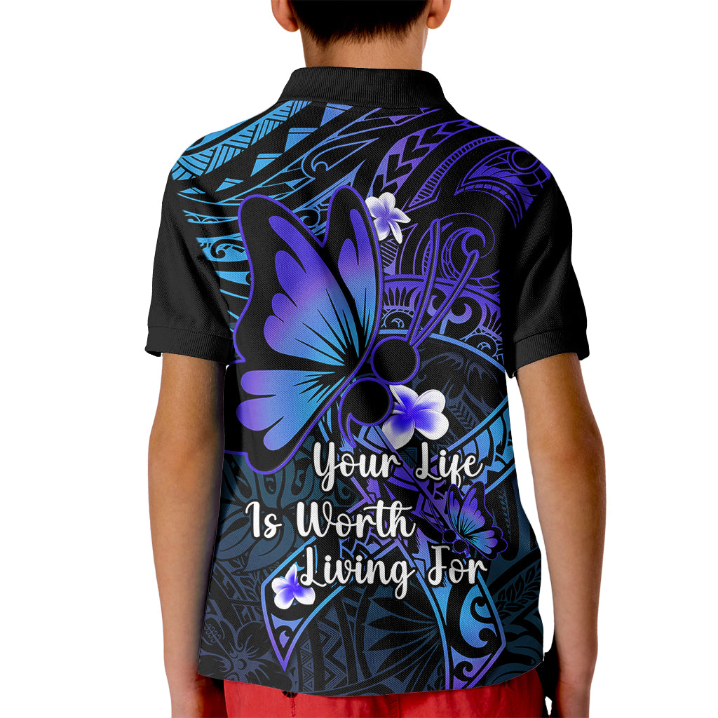 Polynesia Suicide Prevention Awareness Kid Polo Shirt Your Life Is Worth Living For Polynesian Blue Pattern - Wonder Print Shop