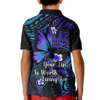 Polynesia Suicide Prevention Awareness Kid Polo Shirt Your Life Is Worth Living For Polynesian Blue Pattern - Wonder Print Shop