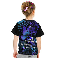 Polynesia Suicide Prevention Awareness Kid T Shirt Your Life Is Worth Living For Polynesian Blue Pattern - Wonder Print Shop
