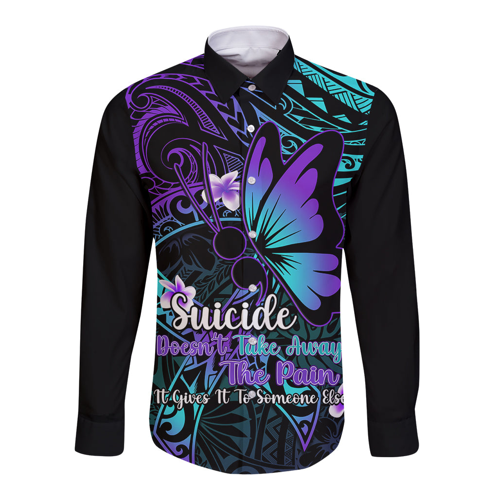 Polynesia Suicide Prevention Awareness Long Sleeve Button Shirt Your Life Is Worth Living For Polynesian Blue Pattern - Wonder Print Shop