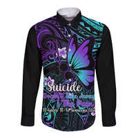 Polynesia Suicide Prevention Awareness Long Sleeve Button Shirt Your Life Is Worth Living For Polynesian Blue Pattern - Wonder Print Shop