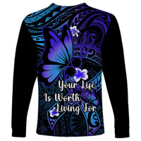 Polynesia Suicide Prevention Awareness Long Sleeve Shirt Your Life Is Worth Living For Polynesian Blue Pattern - Wonder Print Shop