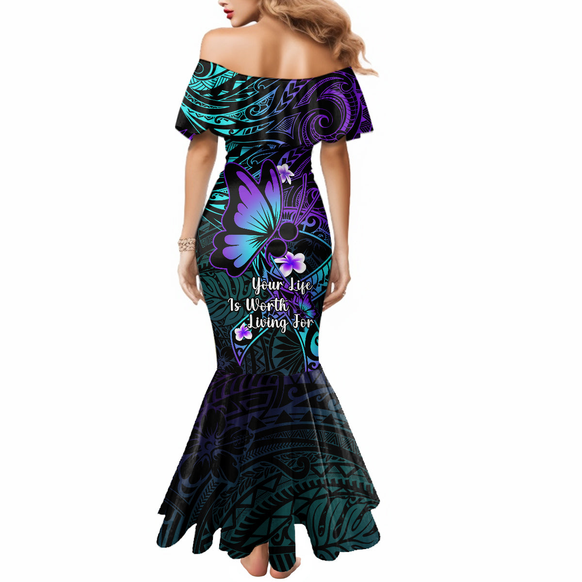 Polynesia Suicide Prevention Awareness Mermaid Dress Your Life Is Worth Living For Polynesian Blue Pattern - Wonder Print Shop