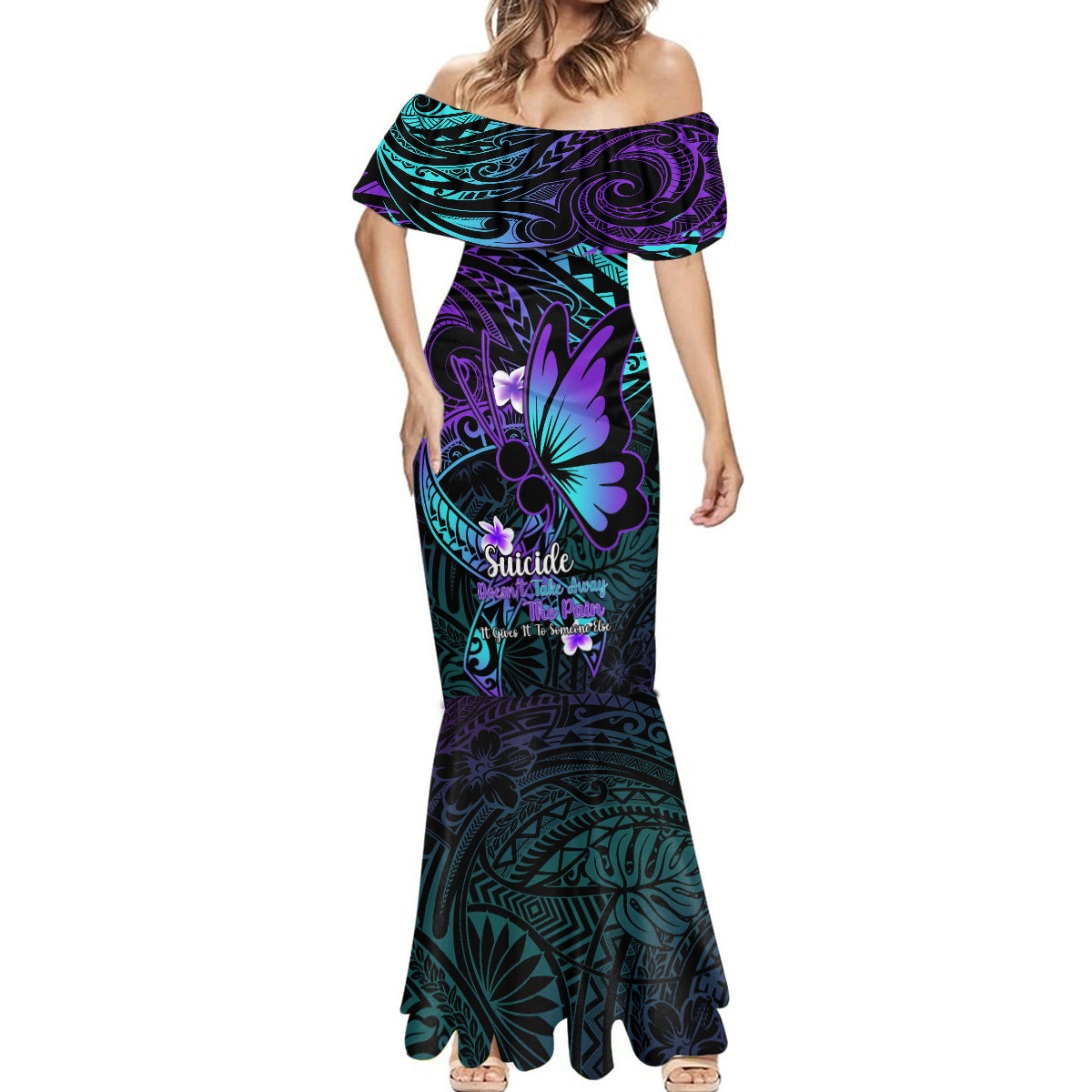 Polynesia Suicide Prevention Awareness Mermaid Dress Your Life Is Worth Living For Polynesian Blue Pattern - Wonder Print Shop