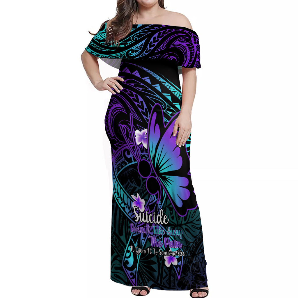 Polynesia Suicide Prevention Awareness Off Shoulder Maxi Dress Your Life Is Worth Living For Polynesian Blue Pattern - Wonder Print Shop