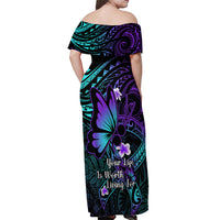 Polynesia Suicide Prevention Awareness Off Shoulder Maxi Dress Your Life Is Worth Living For Polynesian Blue Pattern - Wonder Print Shop