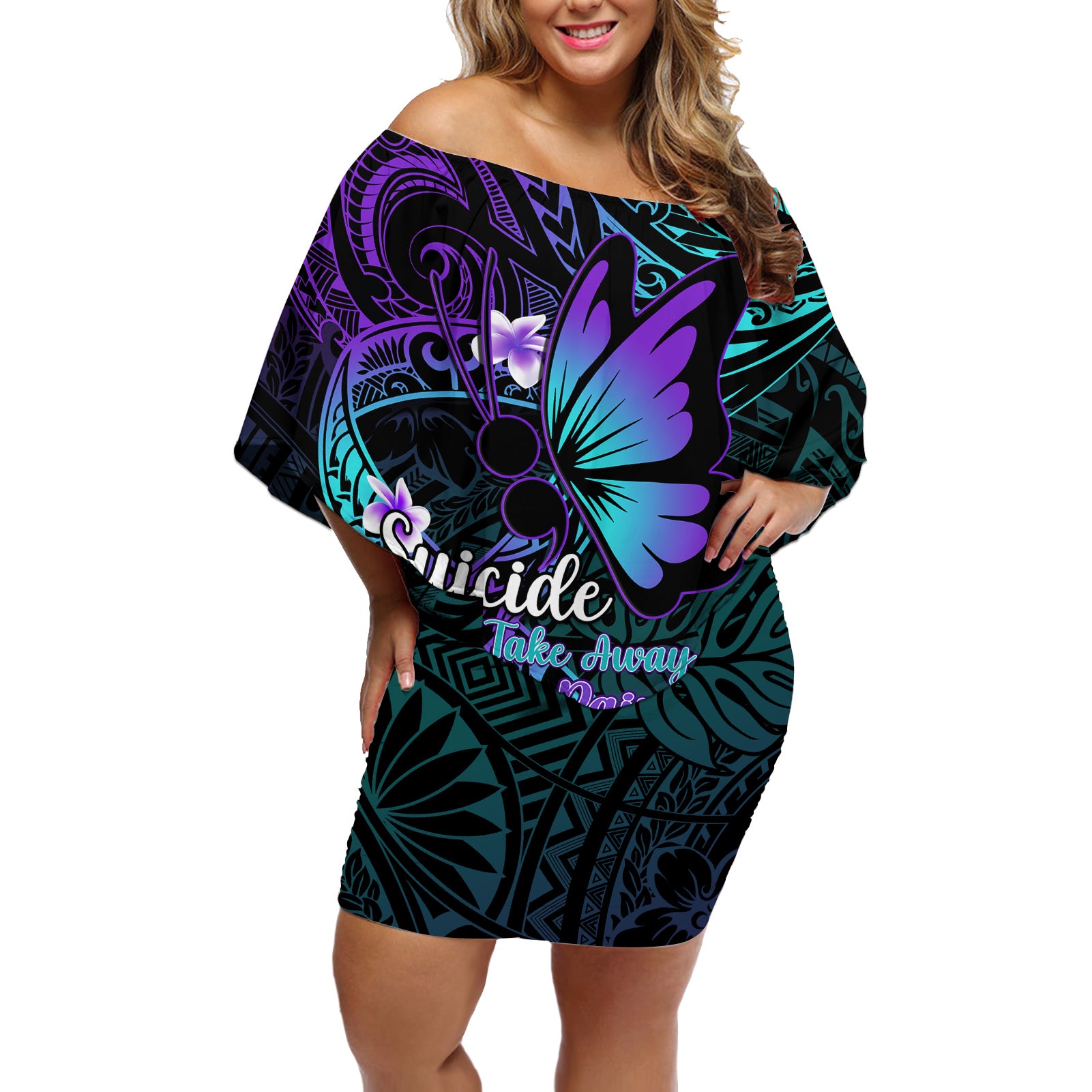 Polynesia Suicide Prevention Awareness Off Shoulder Short Dress Your Life Is Worth Living For Polynesian Blue Pattern - Wonder Print Shop