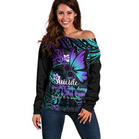 Polynesia Suicide Prevention Awareness Off Shoulder Sweater Your Life Is Worth Living For Polynesian Blue Pattern - Wonder Print Shop
