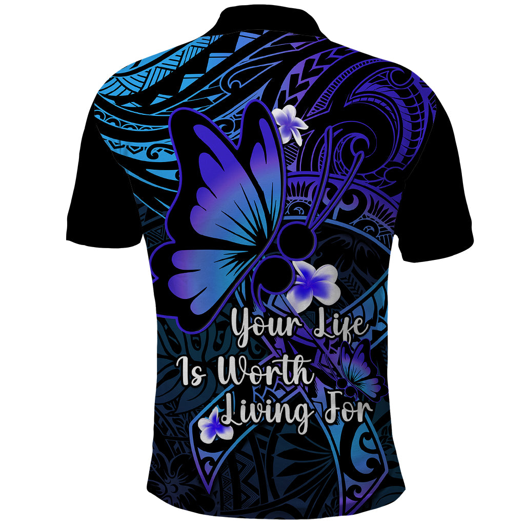 Polynesia Suicide Prevention Awareness Polo Shirt Your Life Is Worth Living For Polynesian Blue Pattern - Wonder Print Shop