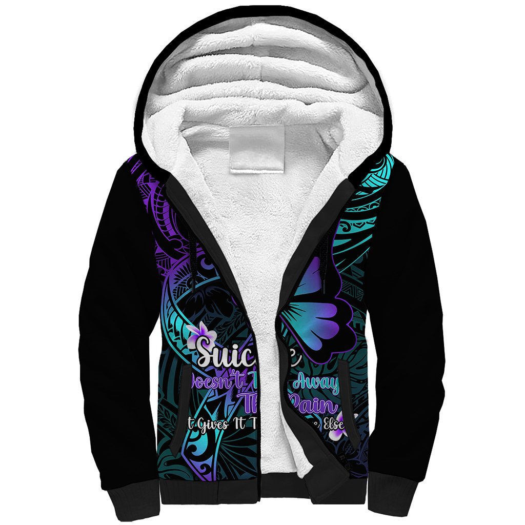 Polynesia Suicide Prevention Awareness Sherpa Hoodie Your Life Is Worth Living For Polynesian Blue Pattern - Wonder Print Shop