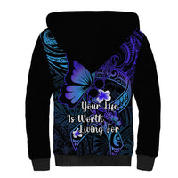 Polynesia Suicide Prevention Awareness Sherpa Hoodie Your Life Is Worth Living For Polynesian Blue Pattern - Wonder Print Shop