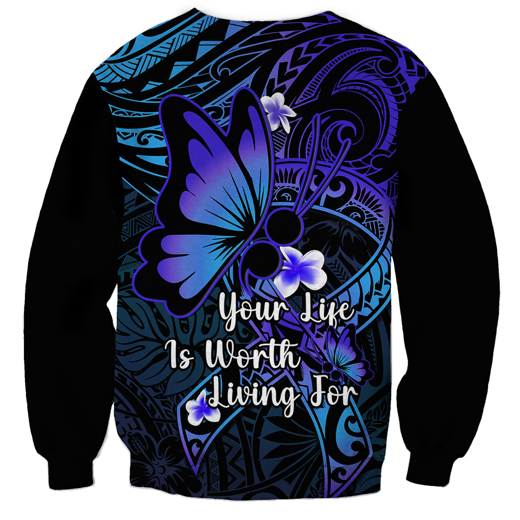 Polynesia Suicide Prevention Awareness Sweatshirt Your Life Is Worth Living For Polynesian Blue Pattern - Wonder Print Shop