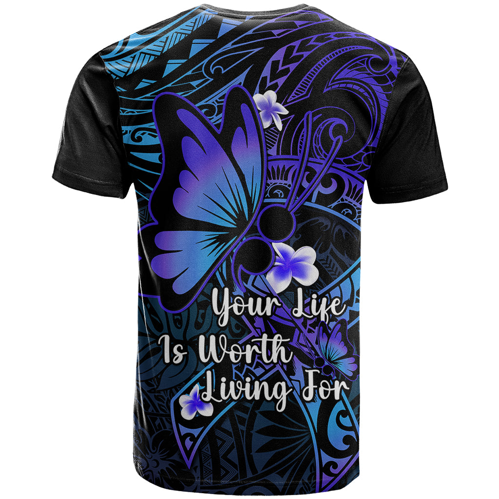 Polynesia Suicide Prevention Awareness T Shirt Your Life Is Worth Living For Polynesian Blue Pattern - Wonder Print Shop