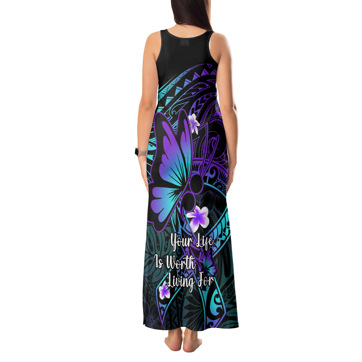 Polynesia Suicide Prevention Awareness Tank Maxi Dress Your Life Is Worth Living For Polynesian Blue Pattern - Wonder Print Shop