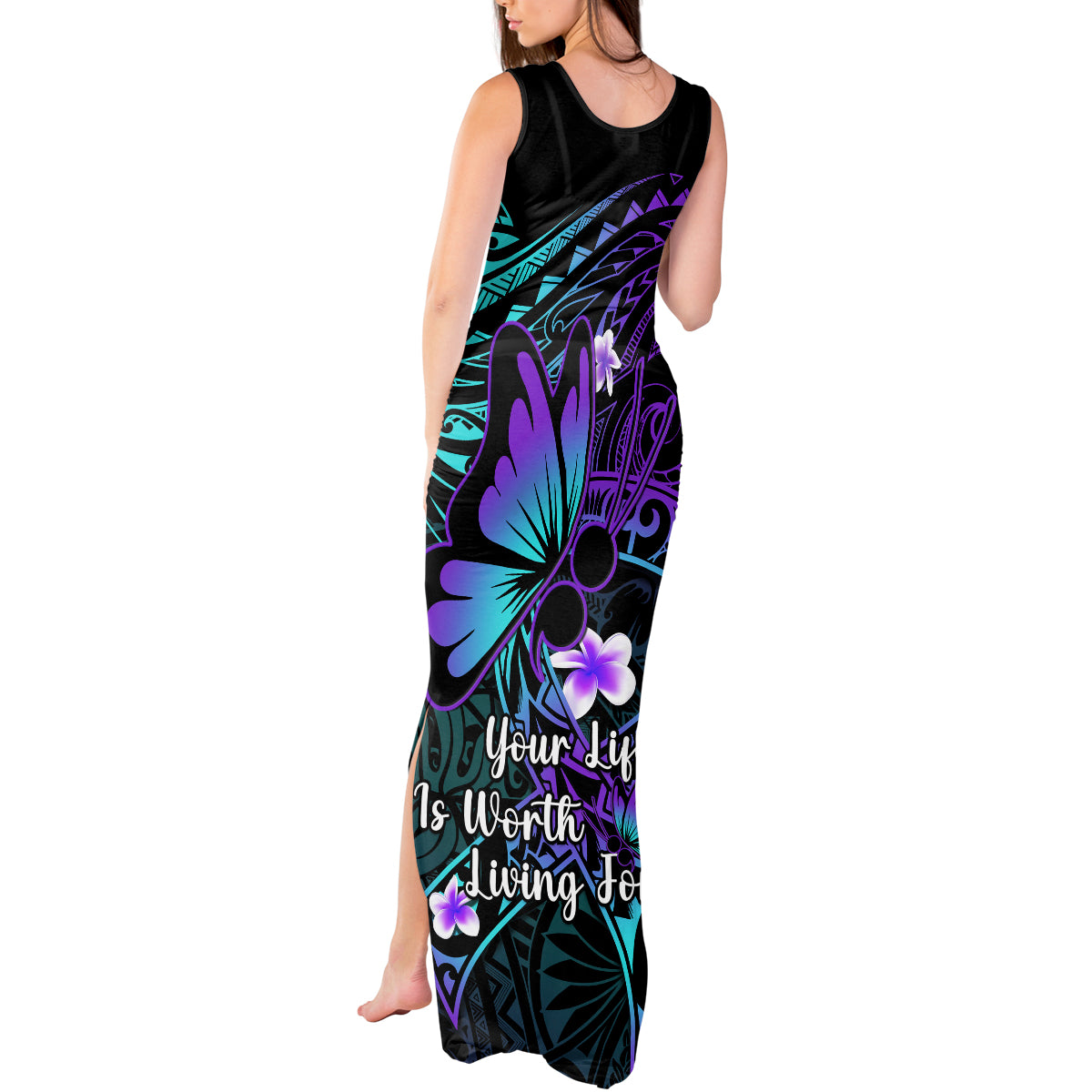 Polynesia Suicide Prevention Awareness Tank Maxi Dress Your Life Is Worth Living For Polynesian Blue Pattern - Wonder Print Shop